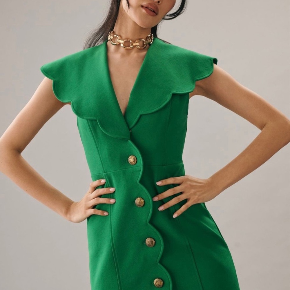 Maeve Green Asymmetrical Ruffled Sheath Dress
